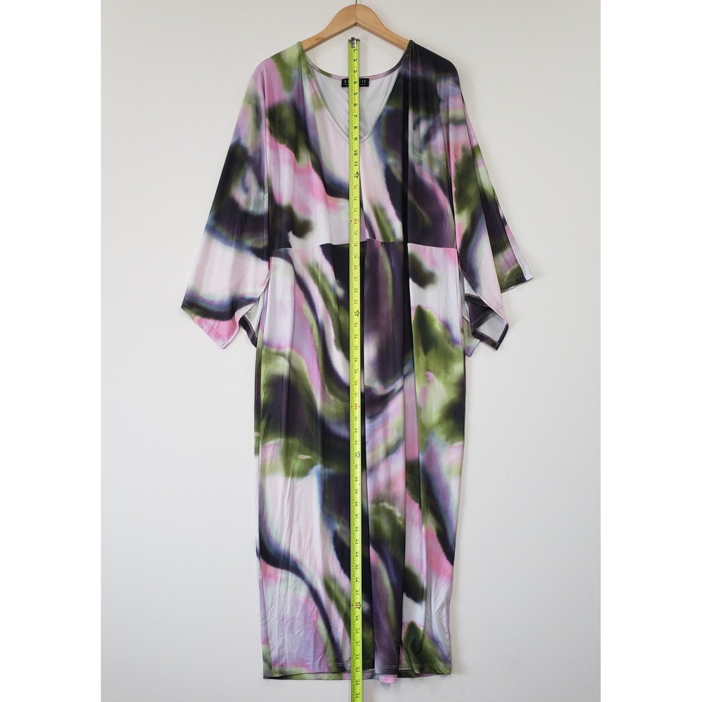 Eloquii Watercolor Marble‎ V Neck Dress Womens Size 20 Pink Green Kimono Sleeve - Picture 6 of 10